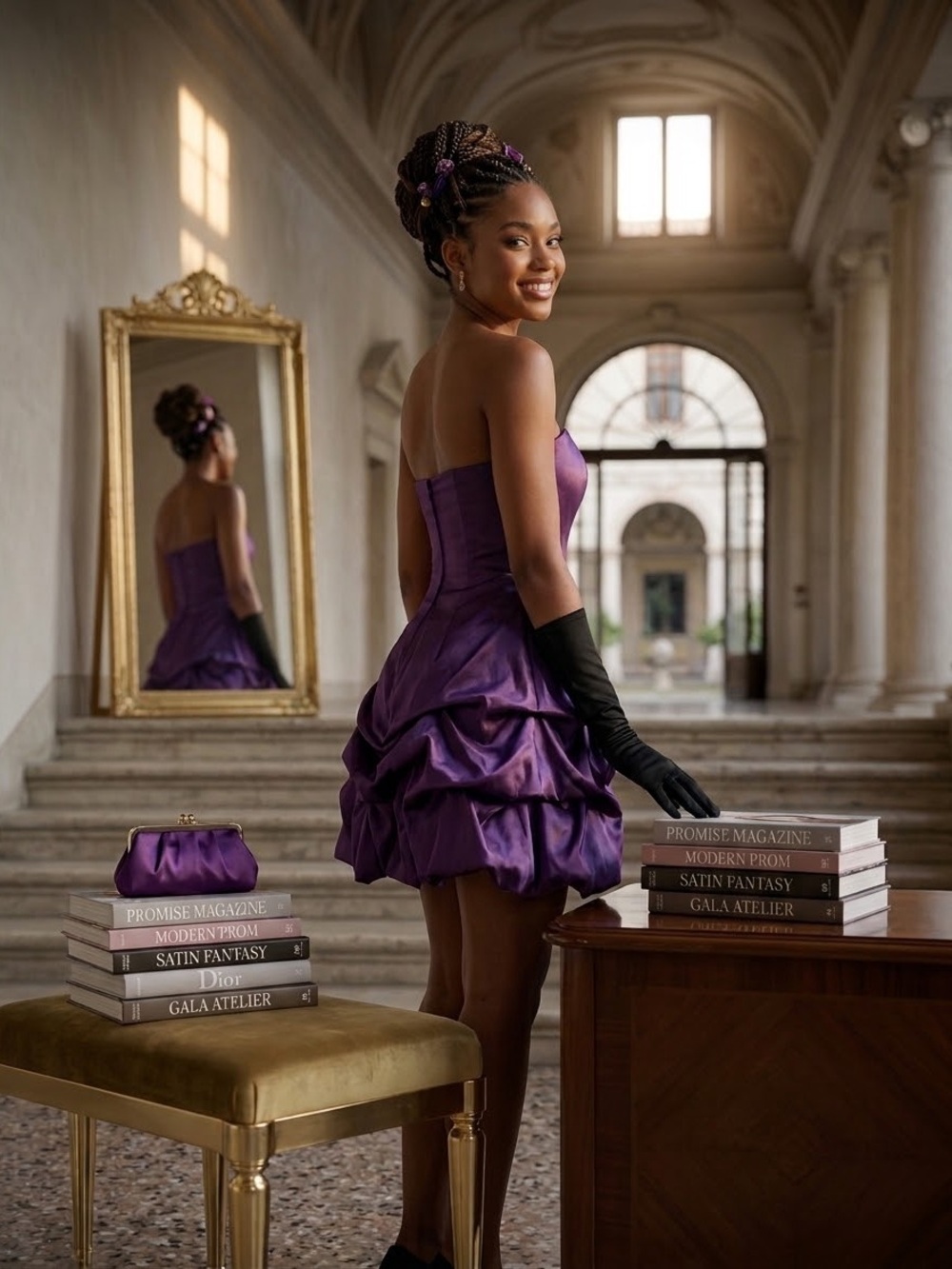 Vintage Y2K Wishes Wishes Wishes Purple Satin Strapless Ruched Tiered Dress 5